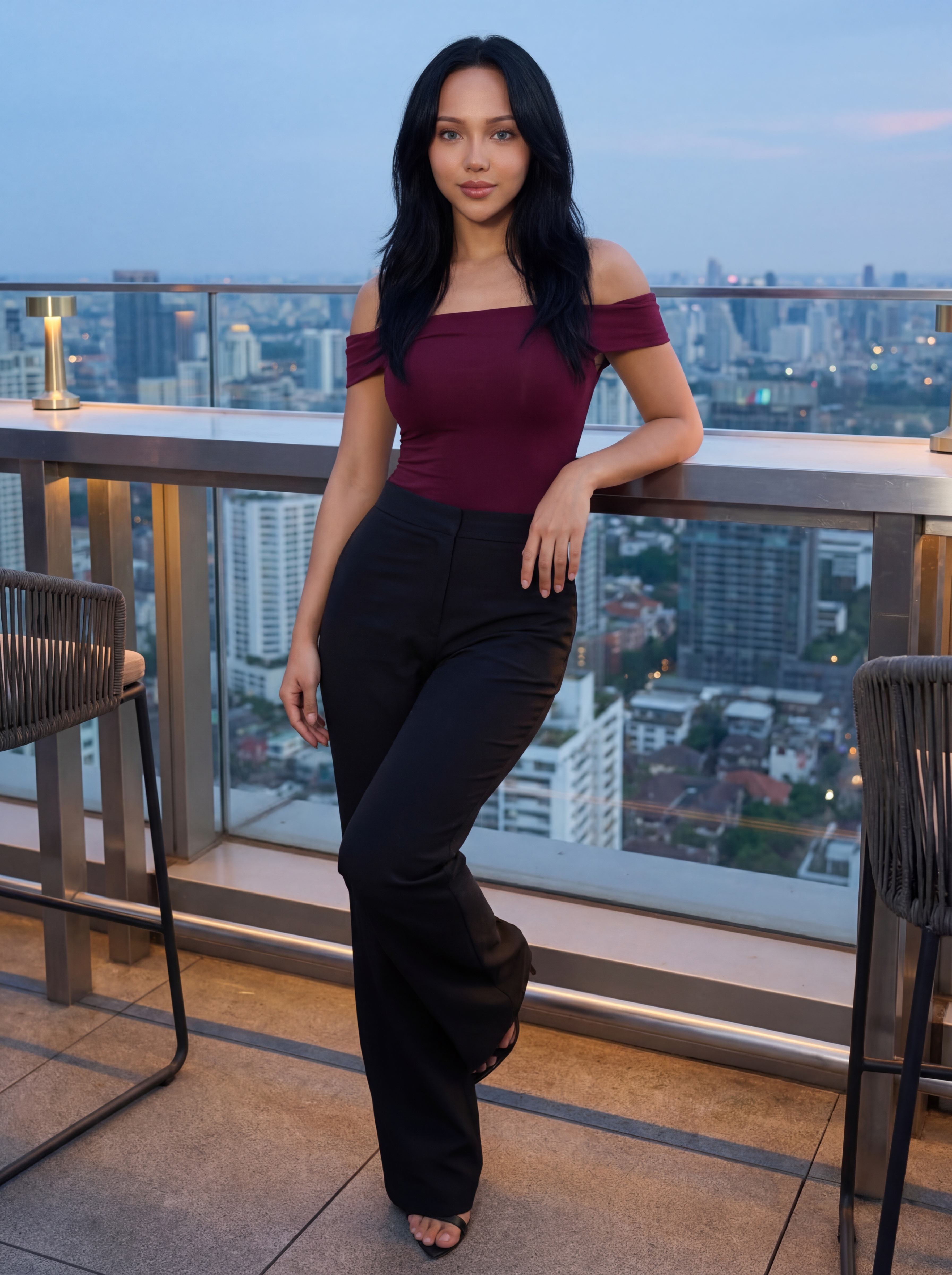 Social Media Influencer on rooftop with city skyline