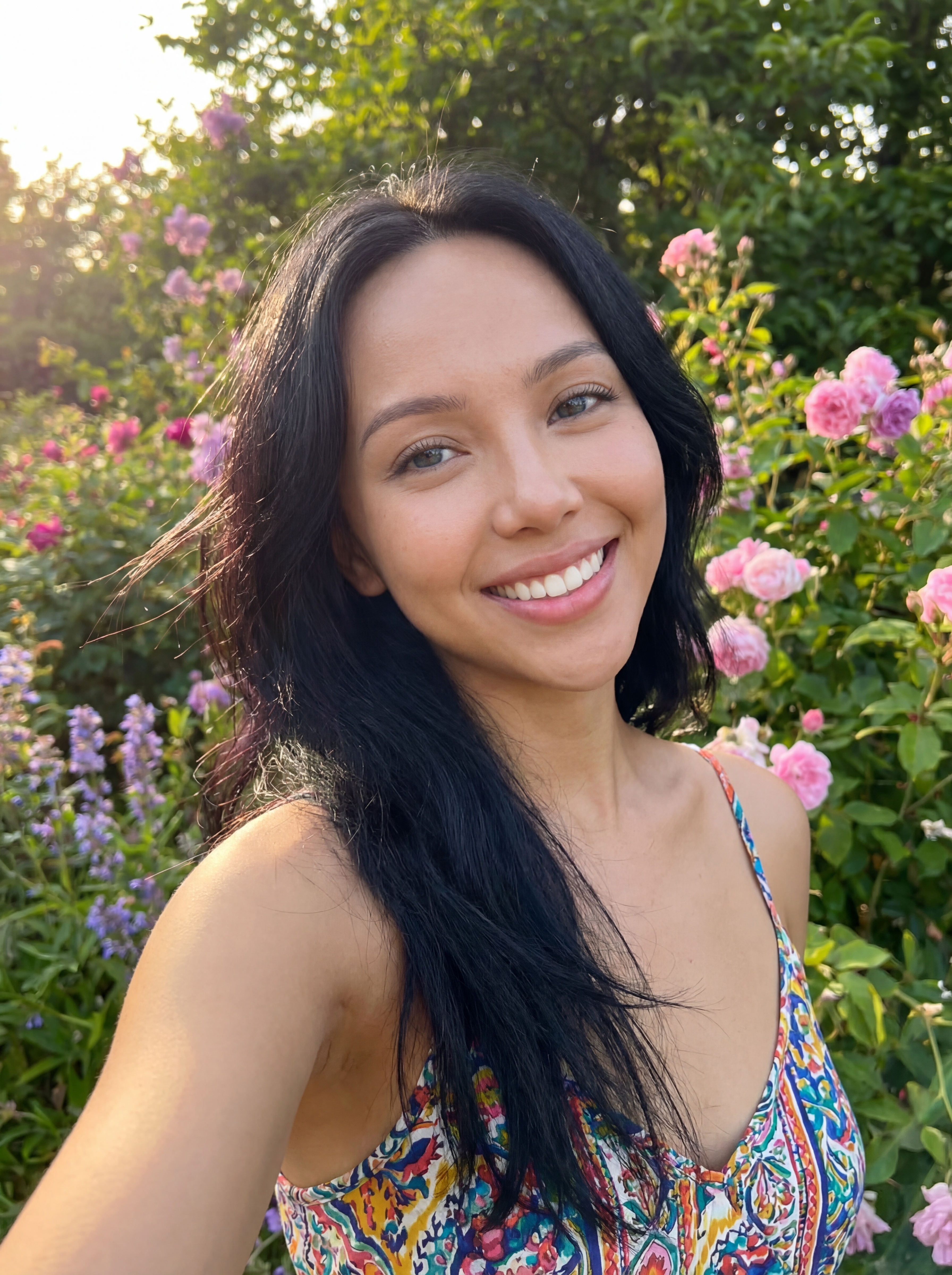 Social Media Influencer in flower garden