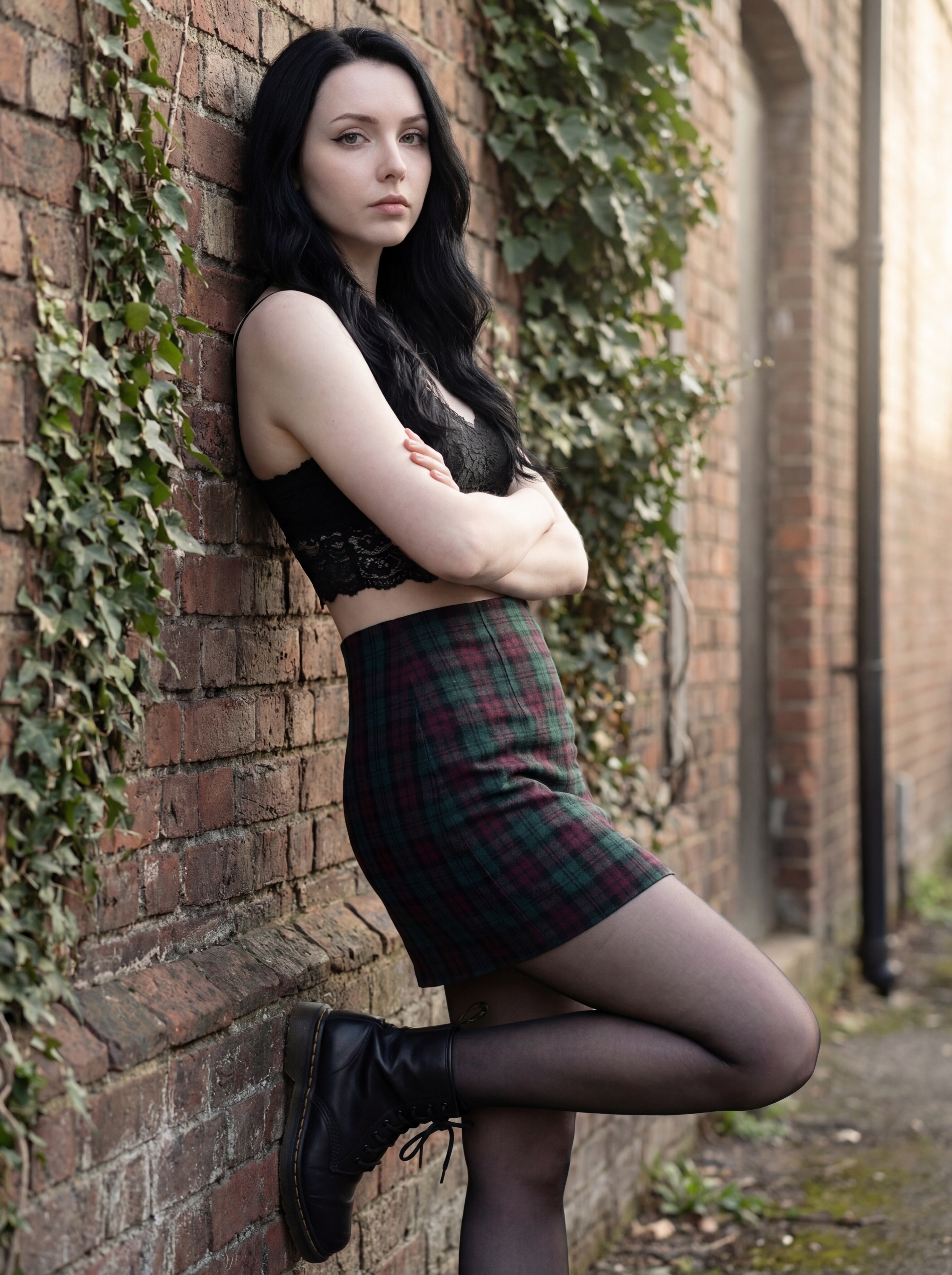 Woman leaning against wall