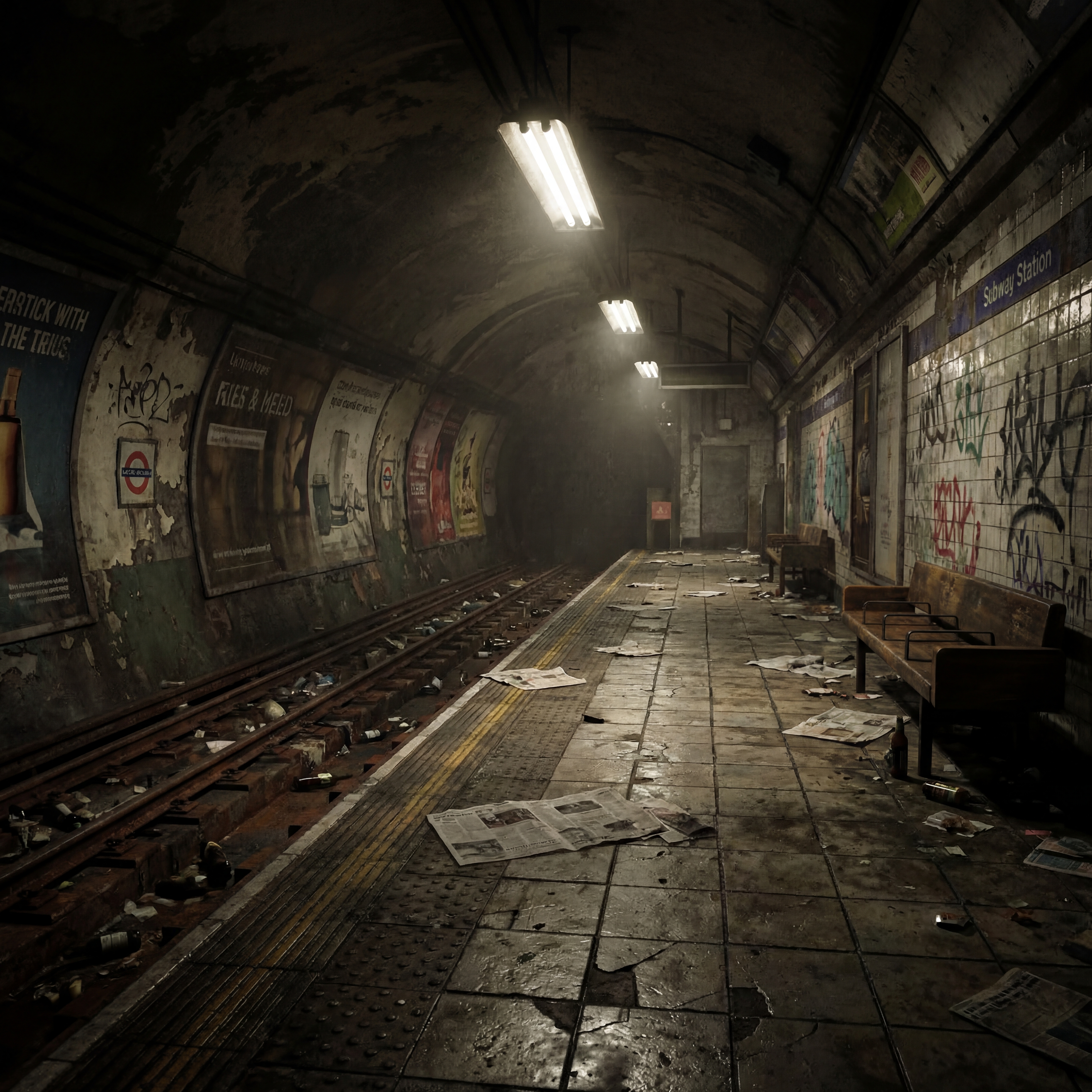 Abandoned London underground subway station